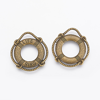 Tibetan Style Alloy Pendants, Cadmium Free & Lead Free, Life Ring/Lifebuoy/Cork Hoop, Antique Bronze Color, Size: about 24mm long, 22mm wide, 2mm thick, hole: 3mm