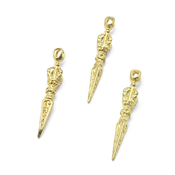 Brass Pendants, Dorje Vajra for Buddha Jewelry, Lead Free & Cadmium Free & Nickel Free, Cone, Raw(Unplated), 48x9.5x9.5mm, Hole: 2mm