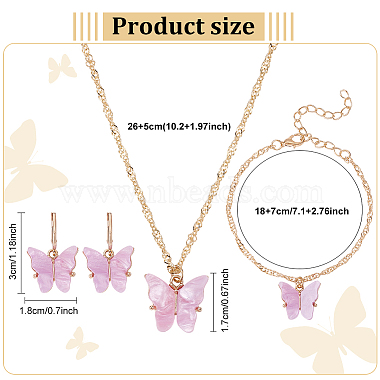 Plastic Butterfly Pendant Necklace & Bracelet & Dangle Leverback Earrings(SJEW-AN0001-33)-2
