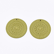 Acrylic Pendants, Imitation Woven Rattan Pattern, Flat Round, Olive, 47x5mm, Hole: 2mm(X-OACR-T014-08D)