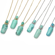 Natural Howlite Perfume Bottle Pendant Necklaces, Dyed & Heated, with 304 Stainless Steel Cable Chains and Plastic Dropper, Mixed Color, 20.19 inch(51.3cm), Bottle Capacity: 2ml(0.06 fl. oz)(NJEW-I239-03)