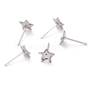 304 Stainless Steel Stud Earring Settings, Star, Stainless Steel Color, 7x7x1mm, Tray: 4x4mm, Pin: 0.8mm(STAS-J032-16)