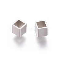 304 Stainless Steel Beads, Cube, Stainless Steel Color, 4x4x4mm, Hole: 3x3mm(STAS-F205-01P-A)