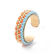 Glass Seed Beaded Open Cuff Rings, Golden Stainless Steel Jewelry, Colorful, Inner Diameter: 17mm(RJEW-MZ00010)
