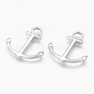 304 Stainless Steel Pendants, Anchor, Stainless Steel Color, 34.5x31x3mm, Hole: 6mm(X-STAS-G143-02P)