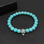 Synthetic Turquoise Stretch Bracelets for Women Men, with Tibetan Style Animals Alloy Beads, Leopard, No Size(IS4293-5)