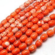 Natural Magnesite Barrel Beads Strands, Dyed & Heated, Orange Red, 14~18x9~12mm, Hole: 1mm, about 24~26pcs/strand, 15.74~16.14 inch(TURQ-L003-02)