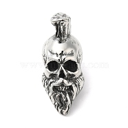 304 Stainless Steel Manual Polishing Pendants, Skull Charms, Antique Silver, 44x17.5x21mm, Hole: 8.5mm(STAS-G274-32AS)