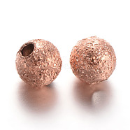 Round Brass Textured Beads, Rose Gold, 4mm, Hole: 1mm(KK-L129-27RG)