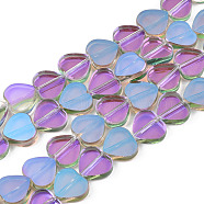 Transparent Electroplate Glass Beads Strands, Half Plated, Heart, Medium Orchid, 9.5x10.5x3mm, Hole: 0.8mm, about 60pcs/strand, 21.65 inch(55cm)(EGLA-N006-080-A04)