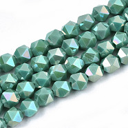 Electroplate Opaque Glass Beads Strands, AB Color Plated, Faceted, Round, Medium Turquoise, 5.5x5.5x5.5mm, Hole: 1mm, about 97~99pcs/strand, 20.87 inch~21.26 inch(53cm~54cm)(X-EGLA-T019-05N)