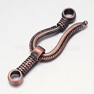 Rack Plating Brass Hook and S-Hook Clasps, Nickel Free, Brushed Red Copper, 45x14x4mm, Hole: 3.5mm(KK-E739-11R-NF)