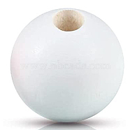 Painted Natural Wood Beads, Round, White, 16mm, Hole: 4mm(WOOD-A018-16mm-19)