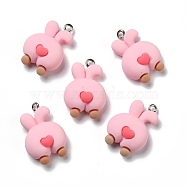 Opaque Resin Pendants, with Platinum Tone Iron Loops, Rabbit Butt, Pearl Pink, 25x17x9mm, Hole: 2mm(RESI-D055-041P)