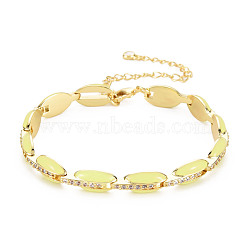 Brass Micro Pave Cubic Zirconia Link Chain Bracelet for Women, Enamel Oval Bracelets, Nickel Free, Real 18K Gold Plated, Yellow, 6-7/8 inch(17.5cm), 7mm(BJEW-T020-05G-01)