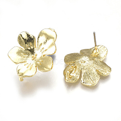 Alloy Stud Earring Findings, with Loop, Steel Pins, Flower, Light Gold, 23x18.5mm, Hole: 3mm, Pin: 0.7mm(PALLOY-S121-62)
