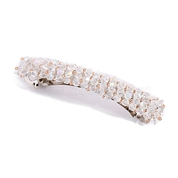 Glass Beaded Hair Barrettes, Curved Retangle Metal Hair Clips, Clear, 90mm(PW-WG60883-03)