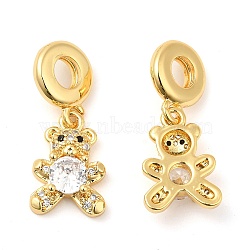 Brass with Cubic Zirconia Pendants, Long-Lasting Plated, Lead Free & Cadmium Free, Bear, Real 18K Gold Plated, 27mm, Hole: 4.5mm(KK-K343-01G)