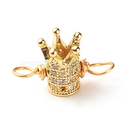Brass Micro Pave Cubic Zirconia Link Connectors, with Real 18K Gold Plated Eco-Friendly Copper Wire, Crown, Clear, 10x18x8mm, Hole: 3.5mm(PALLOY-JF01174)