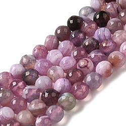 Natural Agate Beads Strands, Dyed & Heated, Faceted Round, Old Rose, 8mm, Hole: 1mm, about 47pcs/strand, 14.57~14.84 inch(37~37.7cm)(G-G079-A03-03)