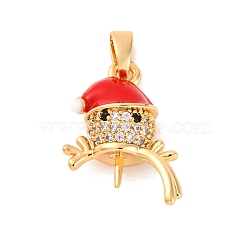 Brass Micro Pave Cubic Zirconia Pendan Bails, with Enamel, Snowman, Real 18K Gold Plated, 20x15x6.5mm, Hole: 4x2.5mm(KK-C076-26G)