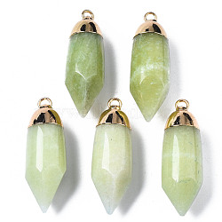 Natural White Jade Pendants, with Light Gold Brass Loop, Dyed, Bullet, Olive Drab, 35x12x12mm, Hole: 2mm(G-Q998-009B)