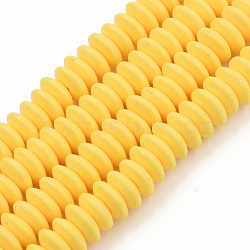 Handmade Polymer Clay Beads Strands, Flat Round, Gold, 8.5~9x3.5mm, Hole: 1.6mm, about 112pcs/strand, 15.75 inch~16.14 inch(40~41cm)(CLAY-N008-064-A09)