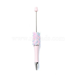 Plastic Beadable Pens, Resin Rhinestone Ball-Point Pen, for DIY Personalized Pen, Pink, 145x16mm(DIY-Q036-02F)
