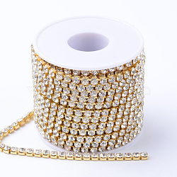 Brass Rhinestone Strass Chains, with Spool, Rhinestone Cup Chains, Raw(Unplated), Nickel Free, Crystal, 2.8mm, about 10yards/roll(CHC-T001-SS12-01C)