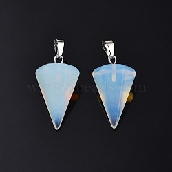 Cone/Spike/Pendulum Opalite Stone Pendants, with Platinum Plated Iron Findings, 25~27x14x14mm, Hole: 6x3mm(X-G-R278-85)