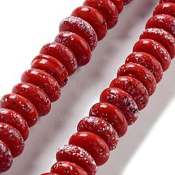 Handmade Lampwork Beads, Rondelle, Red, 14.5~15x6.5~7.5mm, Hole: 3.6mm, about 93pcs/strand, 25''(63.5cm)(LAMP-Z008-12F)