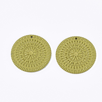 Acrylic Pendants, Imitation Woven Rattan Pattern, Flat Round, Olive, 47x5mm, Hole: 2mm