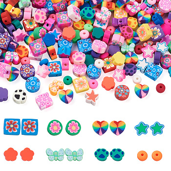320Pcs 8 Styles Handmade Polymer Clay Beads, Mixed Shapes, Mixed Color, 40pcs/style
