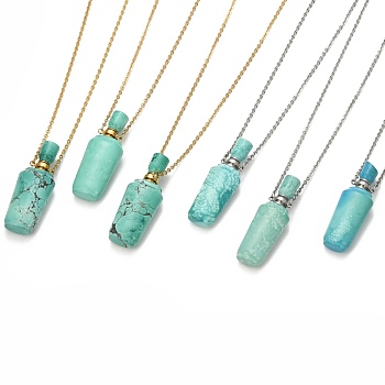 Natural Howlite Perfume Bottle Pendant Necklaces, Dyed & Heated, with 304 Stainless Steel Cable Chains and Plastic Dropper, Mixed Color, 20.19 inch(51.3cm), Bottle Capacity: 2ml(0.06 fl. oz)