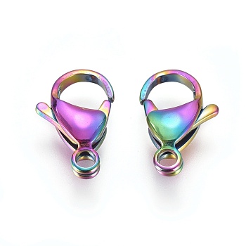 Ion Plating(IP) 304 Stainless Steel Lobster Claw Clasps, Parrot Trigger Clasps, Rainbow Color, 15x10x4mm, Hole: 2.2mm
