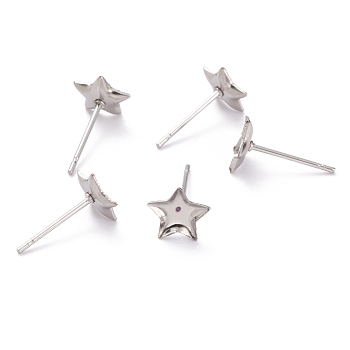 304 Stainless Steel Stud Earring Settings, Star, Stainless Steel Color, 7x7x1mm, Tray: 4x4mm, Pin: 0.8mm