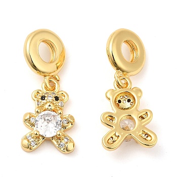 Brass with Cubic Zirconia Pendants, Long-Lasting Plated, Lead Free & Cadmium Free, Bear, Real 18K Gold Plated, 27mm, Hole: 4.5mm