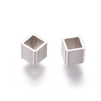 304 Stainless Steel Beads, Cube, Stainless Steel Color, 4x4x4mm, Hole: 3x3mm