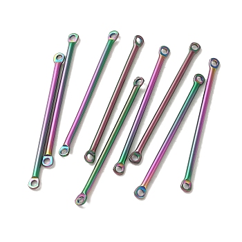 Ion Plating(IP) 304 Stainless Steel Links, Bar Connector Charms, Rainbow Color, 35x2.5x1.5mm, Hole: 1.4mm