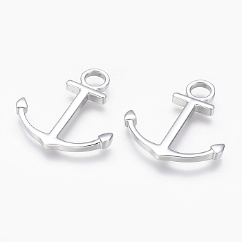 304 Stainless Steel Pendants, Anchor, Stainless Steel Color, 34.5x31x3mm, Hole: 6mm