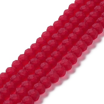 Transparent Glass Beads Strands, Faceted, Frosted, Rondelle, Red, 3.5mm, Hole: 1mm