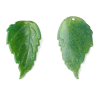 Plastic Pendants, Leaf, Green, 24x12.5x2mm, Hole: 0.9mm