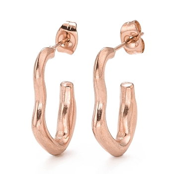 304 Stainless Steel C-shape Stud Earrings, Wave Wrap Half Hoop Earrings for Women, Rose Gold, 23.5x16x3.5mm, Pin: 0.8mm