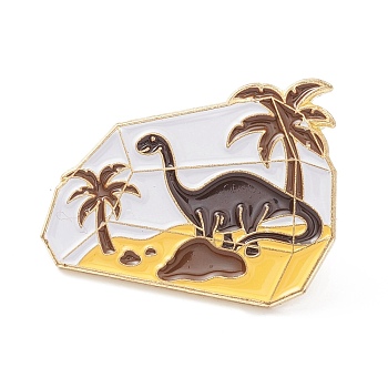 Dinosaur and Coconut Tree Enamel Pin, Diamond Shape Alloy Enamel Brooch for Backpack Clothes, Golden, Brown, 22x28x9mm
