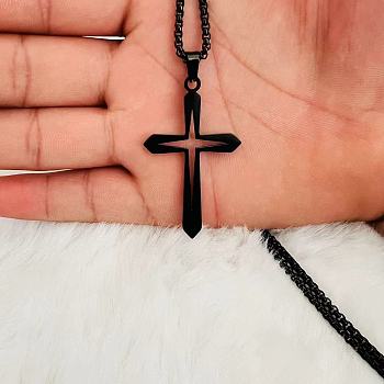 Hollow Out Cross Stainless Steel Pendant Necklaces for Men, Black, 23.62 inch(60cm)