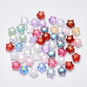 Spray Painted Glass Beads, Mixed Style, Star, Mixed Color, 8x8.5x4mm, Hole: 1mm