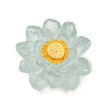 Luminous Transparent Resin Decoden Cabochons, Glow in the Dark Lotus Flower, for Jewelry Making, Light Blue, 22.5~23x9.5mm