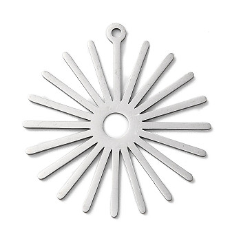 201 Stainless Steel Pendants, Laser Cut, Sun Charm, Stainless Steel Color, 38x35x1mm, Hole: 1.6mm
