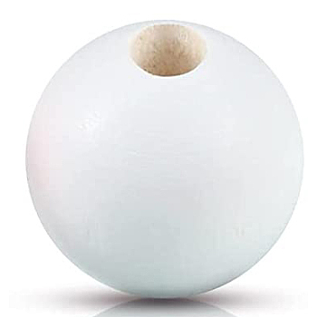 Painted Natural Wood Beads, Round, White, 16mm, Hole: 4mm
