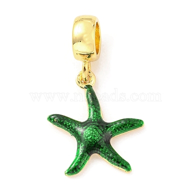 Dark Green Starfish Brass+Enamel Dangle Charms